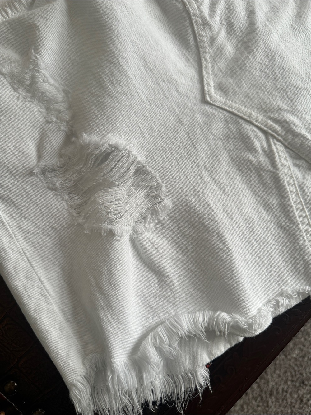 7 For All Mankind White Distressed Denim Mini Skirt - Picture 4 of 7